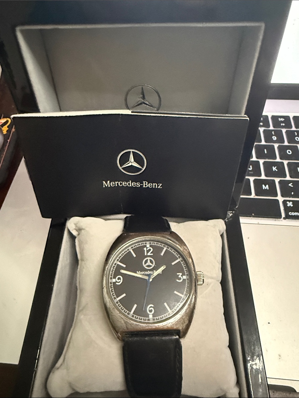 Mercedes-Benz Men's Black Dial Leather Strap Watch